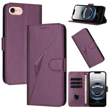 For iPhone 16e Triangle Pattern Buckle Clasp Leather Phone Case(Dark Purple) - iPhone 16e Cases by buy2fix | Online Shopping UK | buy2fix