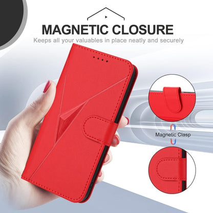 For iPhone 16e Triangle Pattern Buckle Clasp Leather Phone Case(Red) - iPhone 16e Cases by buy2fix | Online Shopping UK | buy2fix