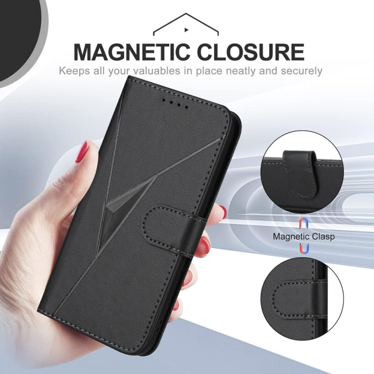 For iPhone 16e Triangle Pattern Buckle Clasp Leather Phone Case(Black) - iPhone 16e Cases by buy2fix | Online Shopping UK | buy2fix