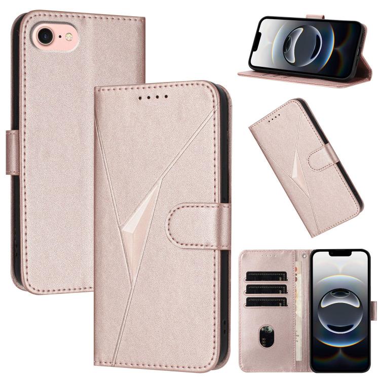 For iPhone 16e Triangle Pattern Buckle Clasp Leather Phone Case(Rose Gold) - iPhone 16e Cases by buy2fix | Online Shopping UK | buy2fix