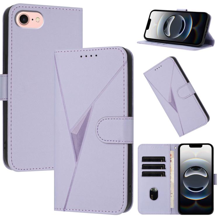 For iPhone 16e Triangle Pattern Buckle Clasp Leather Phone Case(Light Purple) - iPhone 16e Cases by buy2fix | Online Shopping UK | buy2fix