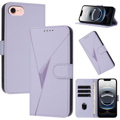 For iPhone 16e Triangle Pattern Buckle Clasp Leather Phone Case(Light Purple) - iPhone 16e Cases by buy2fix | Online Shopping UK | buy2fix