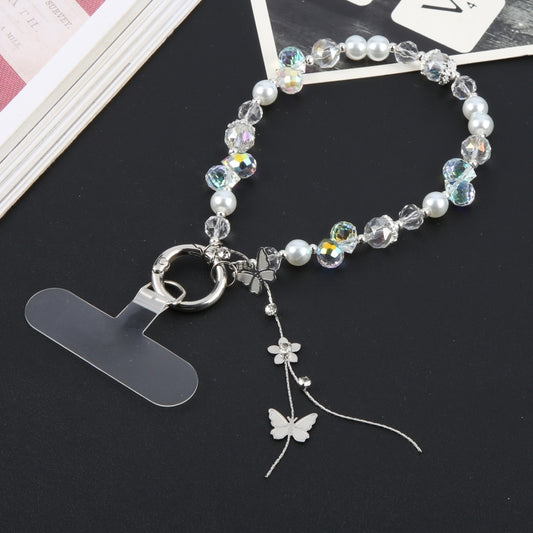 Alloy Butterfly Beaded Bracelet Anti-Lost Phone Short Lanyard(White) - Lanyards & Wrist Straps by buy2fix | Online Shopping UK | buy2fix