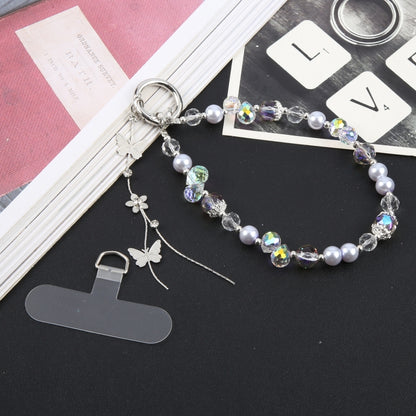 Alloy Butterfly Beaded Bracelet Anti-Lost Phone Short Lanyard(White) - Lanyards & Wrist Straps by buy2fix | Online Shopping UK | buy2fix