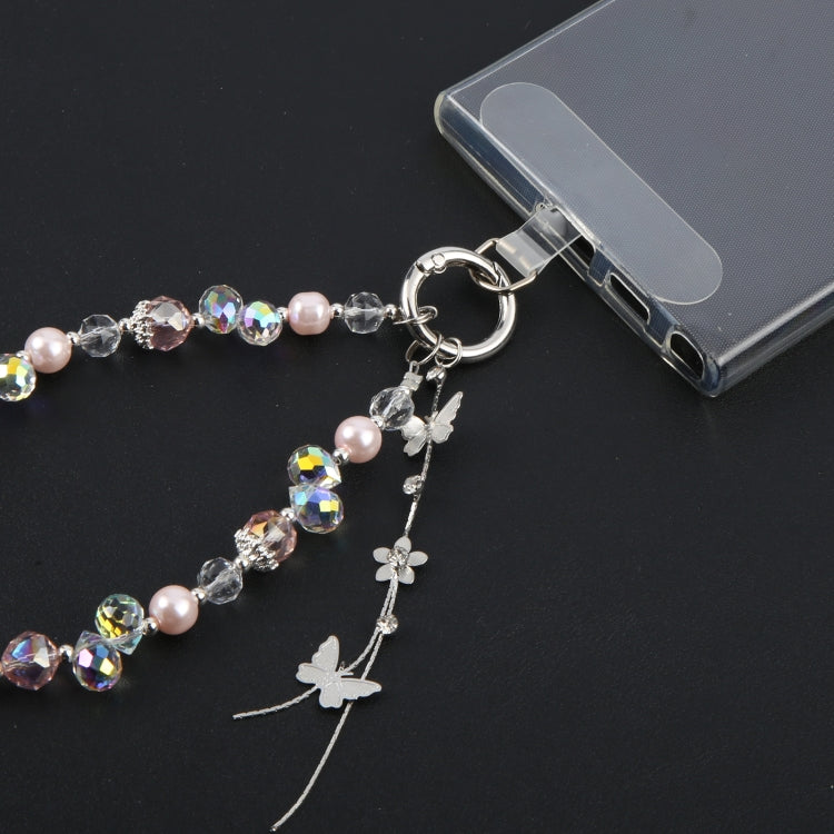 Alloy Butterfly Beaded Bracelet Anti-Lost Phone Short Lanyard(White) - Lanyards & Wrist Straps by buy2fix | Online Shopping UK | buy2fix