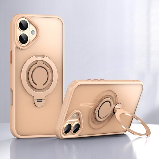 For iPhone 16 Plus Frosted MagSafe Magnetic Rotating Ring Holder Phone Case(Gold) - iPhone 16 Plus Cases by buy2fix | Online Shopping UK | buy2fix