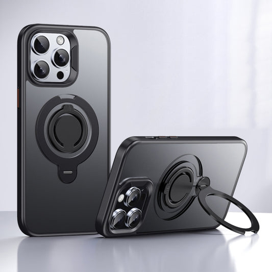 For iPhone 15 Pro Frosted MagSafe Magnetic Rotating Ring Holder Phone Case(Black) - iPhone 15 Pro Cases by buy2fix | Online Shopping UK | buy2fix