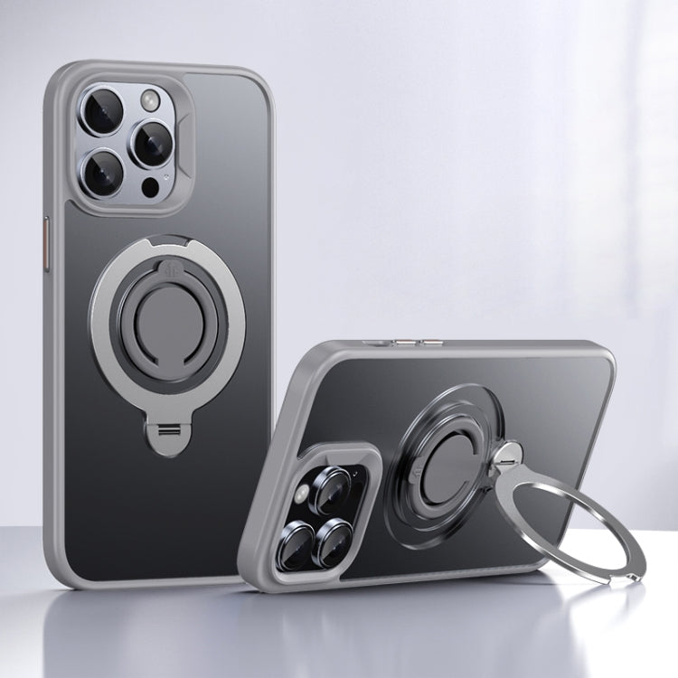 For iPhone 15 Pro Frosted MagSafe Magnetic Rotating Ring Holder Phone Case(Grey) - iPhone 15 Pro Cases by buy2fix | Online Shopping UK | buy2fix