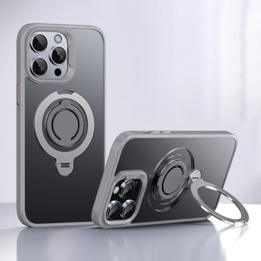 For iPhone 15 Pro Frosted MagSafe Magnetic Rotating Ring Holder Phone Case(Grey) - iPhone 15 Pro Cases by buy2fix | Online Shopping UK | buy2fix