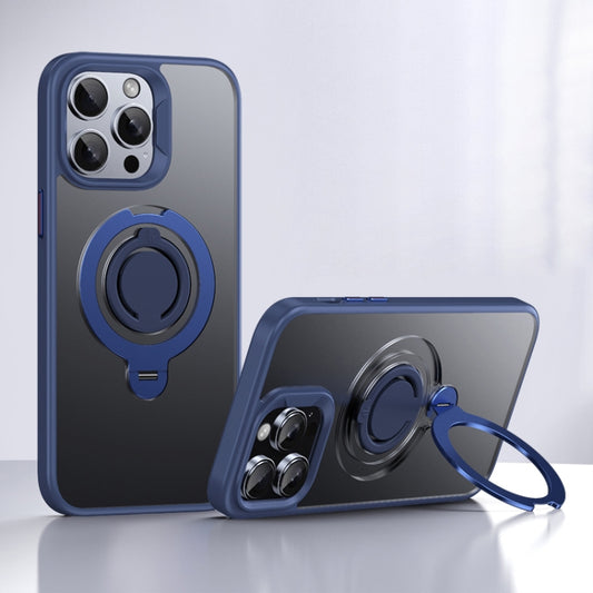 For iPhone 15 Pro Frosted MagSafe Magnetic Rotating Ring Holder Phone Case(Blue) - iPhone 15 Pro Cases by buy2fix | Online Shopping UK | buy2fix
