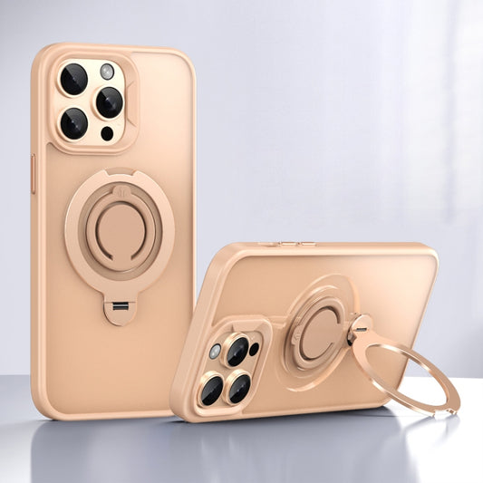 For iPhone 15 Pro Frosted MagSafe Magnetic Rotating Ring Holder Phone Case(Gold) - iPhone 15 Pro Cases by buy2fix | Online Shopping UK | buy2fix