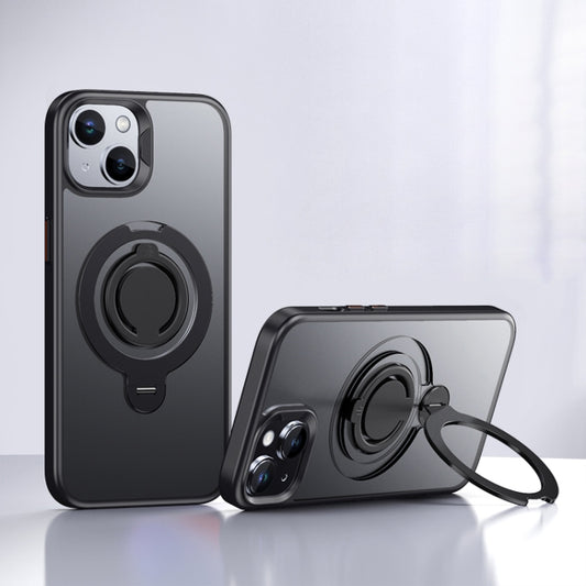 For iPhone 15 Frosted MagSafe Magnetic Rotating Ring Holder Phone Case(Black) - iPhone 15 Cases by buy2fix | Online Shopping UK | buy2fix