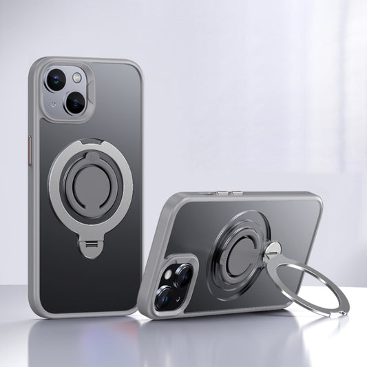 For iPhone 15 Frosted MagSafe Magnetic Rotating Ring Holder Phone Case(Grey) - iPhone 15 Cases by buy2fix | Online Shopping UK | buy2fix