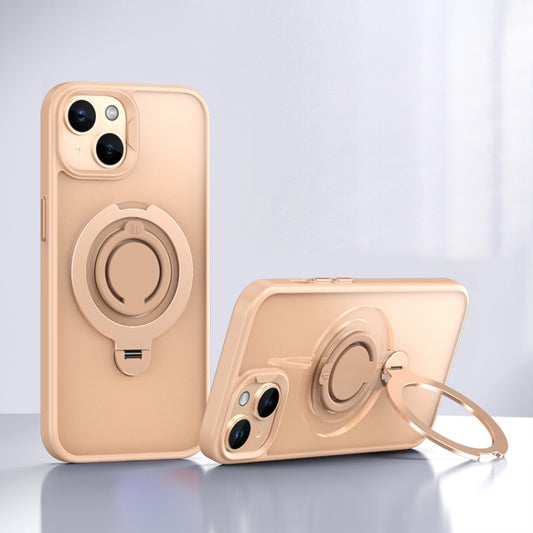 For iPhone 15 Frosted MagSafe Magnetic Rotating Ring Holder Phone Case(Gold) - iPhone 15 Cases by buy2fix | Online Shopping UK | buy2fix