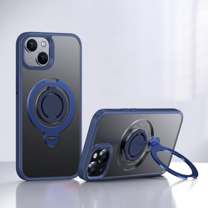 For iPhone 14 Frosted MagSafe Magnetic Rotating Ring Holder Phone Case(Blue) - iPhone 14 Cases by buy2fix | Online Shopping UK | buy2fix