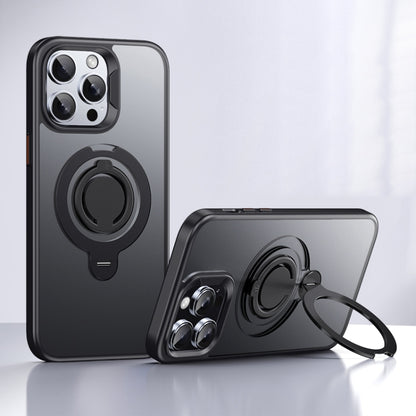 For iPhone 12 Pro Max Frosted MagSafe Magnetic Rotating Ring Holder Phone Case(Black) - iPhone 12 Pro Max Cases by buy2fix | Online Shopping UK | buy2fix
