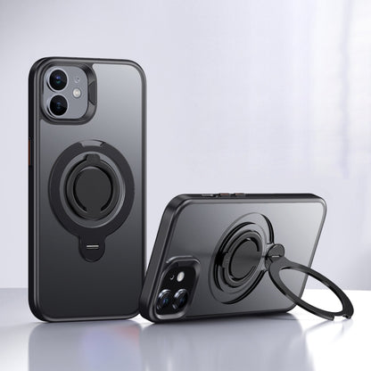 For iPhone 12 Frosted MagSafe Magnetic Rotating Ring Holder Phone Case(Black) - iPhone 12 / 12 Pro Cases by buy2fix | Online Shopping UK | buy2fix
