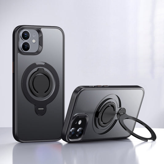 For iPhone 12 Frosted MagSafe Magnetic Rotating Ring Holder Phone Case(Black) - iPhone 12 / 12 Pro Cases by buy2fix | Online Shopping UK | buy2fix