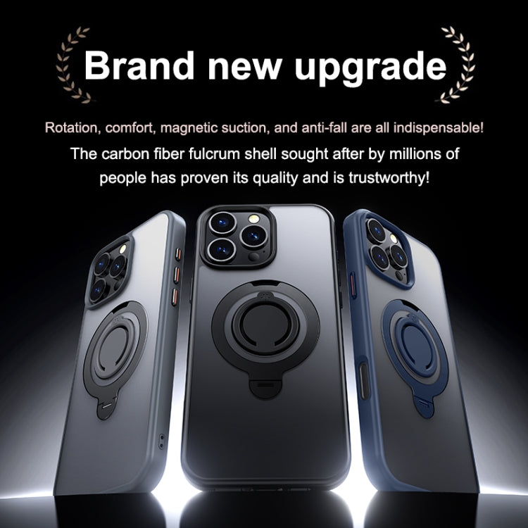 For iPhone 15 Pro Frosted MagSafe Magnetic Rotating Ring Holder Phone Case(Black) - iPhone 15 Pro Cases by buy2fix | Online Shopping UK | buy2fix
