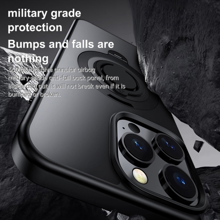 For iPhone 15 Pro Frosted MagSafe Magnetic Rotating Ring Holder Phone Case(Grey) - iPhone 15 Pro Cases by buy2fix | Online Shopping UK | buy2fix