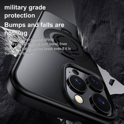 For iPhone 14 Frosted MagSafe Magnetic Rotating Ring Holder Phone Case(Black) - iPhone 14 Cases by buy2fix | Online Shopping UK | buy2fix