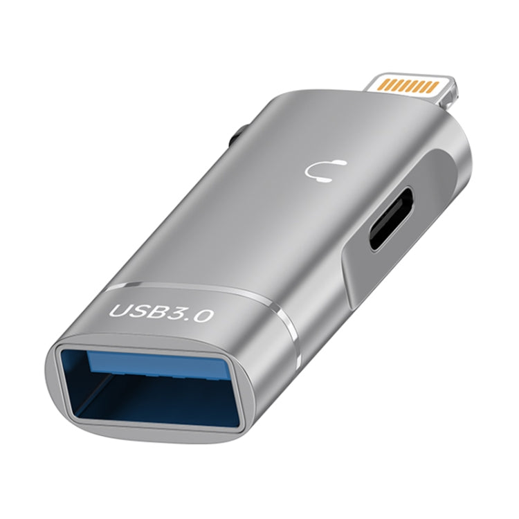 2 in 1 8 Pin to USB and Type-C Earphone Adapter(Grey) - Earphone Adapter by buy2fix | Online Shopping UK | buy2fix