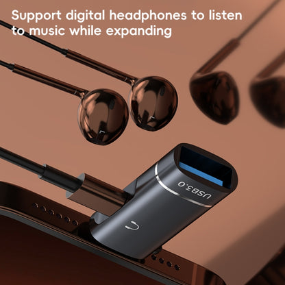 2 in 1 8 Pin to USB and Type-C Earphone Adapter(Grey) - Earphone Adapter by buy2fix | Online Shopping UK | buy2fix