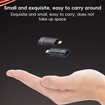 2 in 1 8 Pin to USB and Type-C Earphone Adapter(Black) - Earphone Adapter by buy2fix | Online Shopping UK | buy2fix