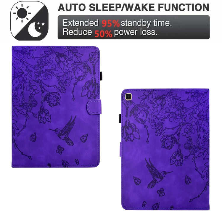 For iPad 10.2 2021 / 10.5 2019 Flowers and Bird Embossed Smart Leather Tablet Case(Purple) - iPad 10.2 Cases by buy2fix | Online Shopping UK | buy2fix