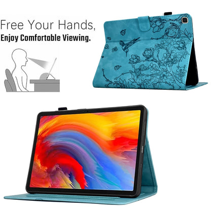 For iPad 10.2 2021 / 10.5 2019 Flowers and Bird Embossed Smart Leather Tablet Case(Light Blue) - iPad 10.2 Cases by buy2fix | Online Shopping UK | buy2fix