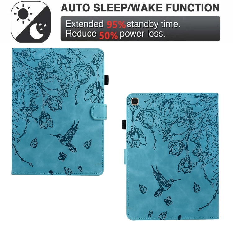 For iPad 10.2 2021 / 10.5 2019 Flowers and Bird Embossed Smart Leather Tablet Case(Light Blue) - iPad 10.2 Cases by buy2fix | Online Shopping UK | buy2fix