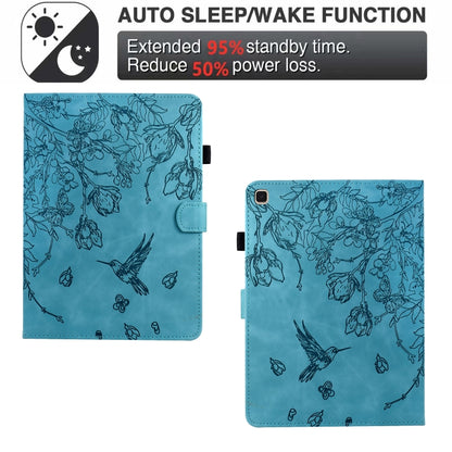 For iPad 10.2 2021 / 10.5 2019 Flowers and Bird Embossed Smart Leather Tablet Case(Light Blue) - iPad 10.2 Cases by buy2fix | Online Shopping UK | buy2fix