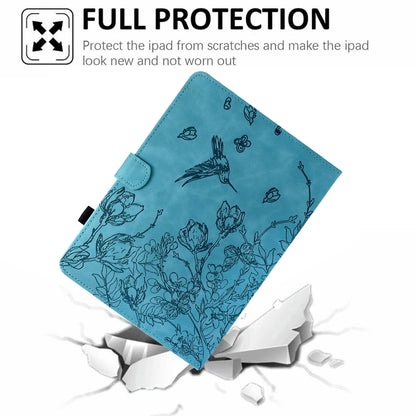 For iPad 10.2 2021 / 10.5 2019 Flowers and Bird Embossed Smart Leather Tablet Case(Light Blue) - iPad 10.2 Cases by buy2fix | Online Shopping UK | buy2fix