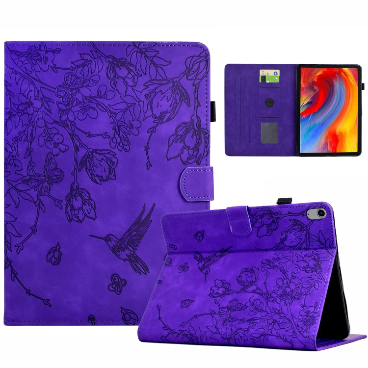 For iPad 2025 / 2022 Flowers and Bird Embossed Smart Leather Tablet Case(Purple) - iPad 2025 / 2022 Cases by buy2fix | Online Shopping UK | buy2fix
