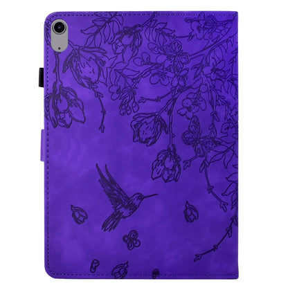 For iPad 2025 / 2022 Flowers and Bird Embossed Smart Leather Tablet Case(Purple) - iPad 2025 / 2022 Cases by buy2fix | Online Shopping UK | buy2fix