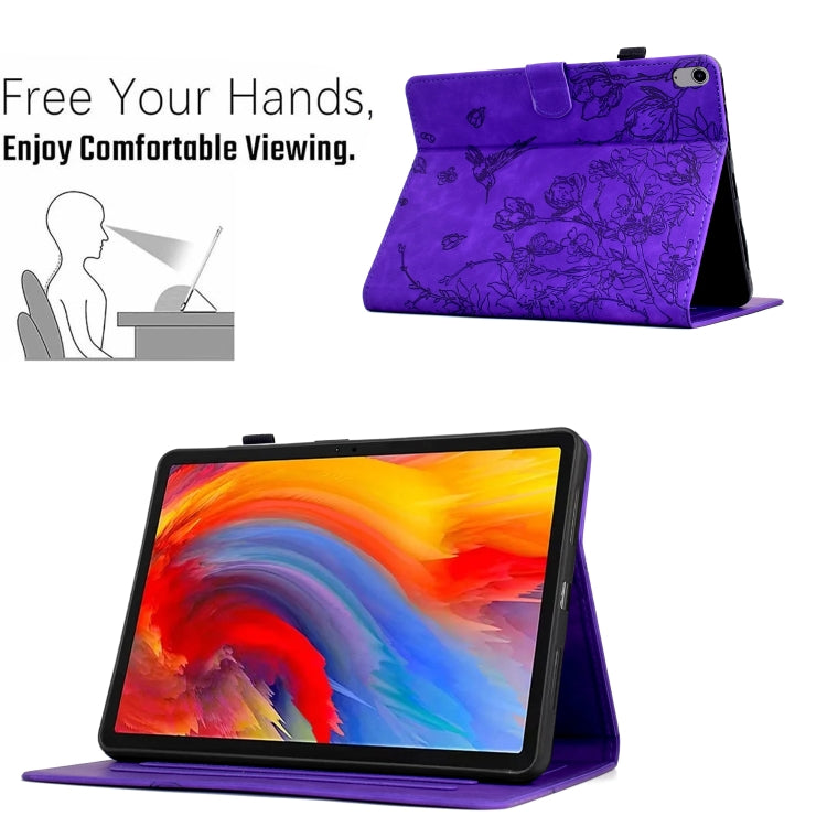 For iPad 2025 / 2022 Flowers and Bird Embossed Smart Leather Tablet Case(Purple) - iPad 2025 / 2022 Cases by buy2fix | Online Shopping UK | buy2fix