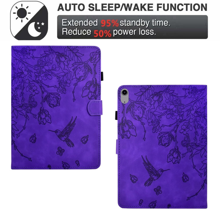 For iPad 2025 / 2022 Flowers and Bird Embossed Smart Leather Tablet Case(Purple) - iPad 2025 / 2022 Cases by buy2fix | Online Shopping UK | buy2fix
