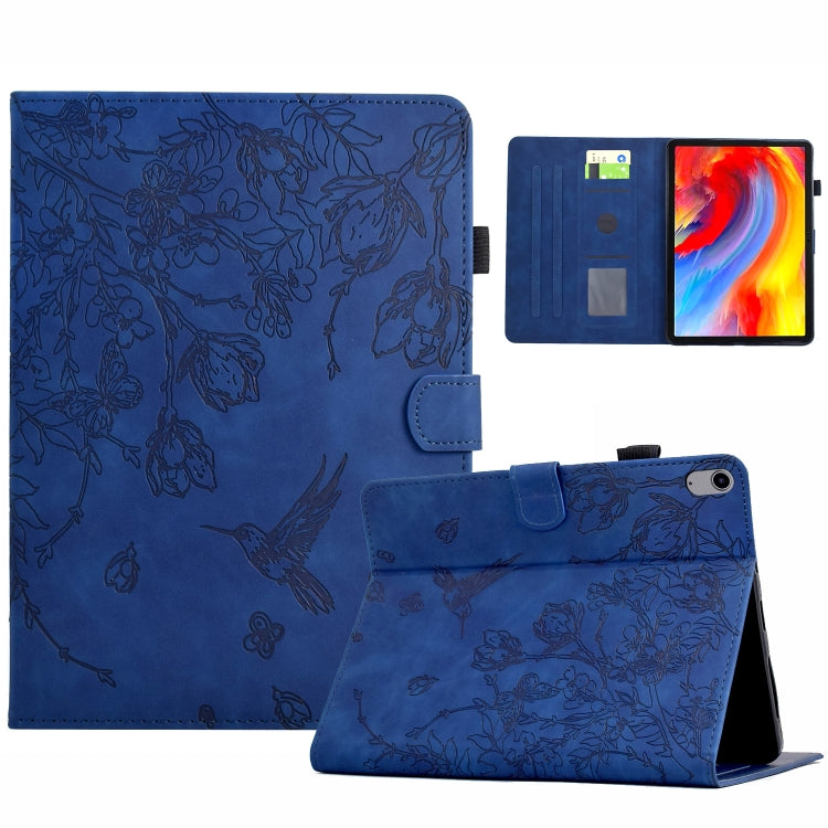 For iPad 2025 / 2022 Flowers and Bird Embossed Smart Leather Tablet Case(Dark Blue) - iPad 2025 / 2022 Cases by buy2fix | Online Shopping UK | buy2fix