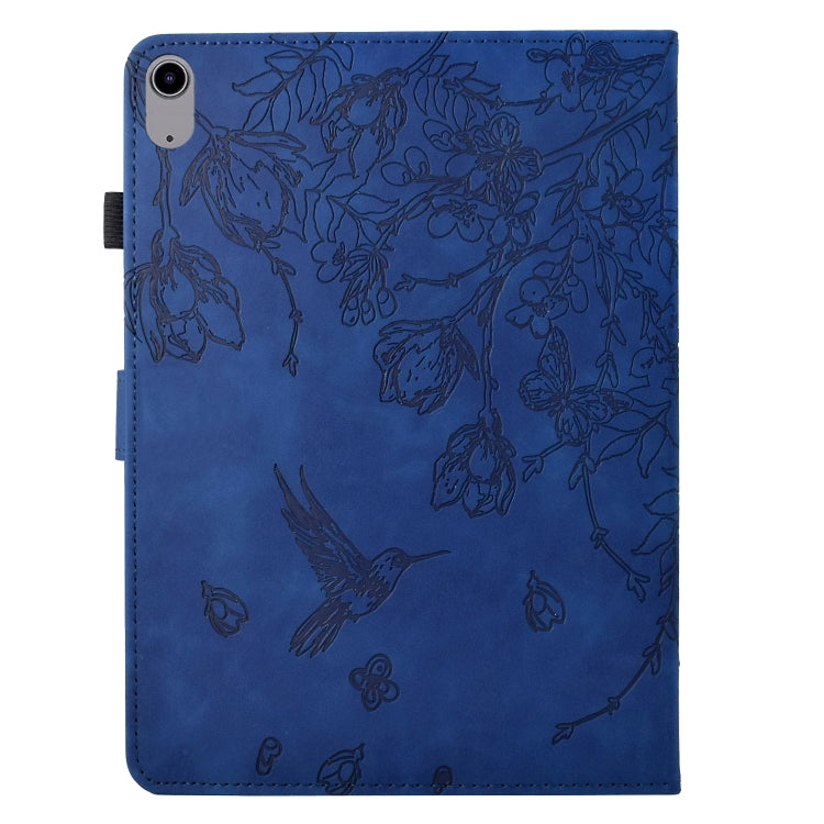 For iPad 2025 / 2022 Flowers and Bird Embossed Smart Leather Tablet Case(Dark Blue) - iPad 2025 / 2022 Cases by buy2fix | Online Shopping UK | buy2fix