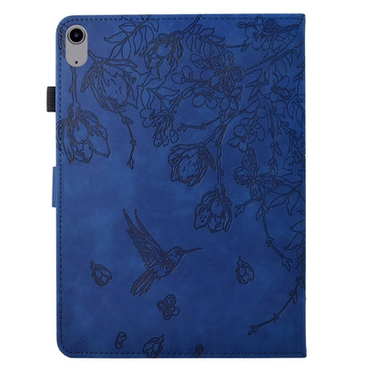 For iPad 2025 / 2022 Flowers and Bird Embossed Smart Leather Tablet Case(Dark Blue) - iPad 2025 / 2022 Cases by buy2fix | Online Shopping UK | buy2fix