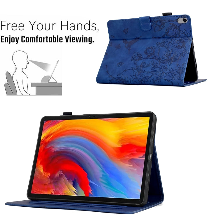 For iPad 2025 / 2022 Flowers and Bird Embossed Smart Leather Tablet Case(Dark Blue) - iPad 2025 / 2022 Cases by buy2fix | Online Shopping UK | buy2fix