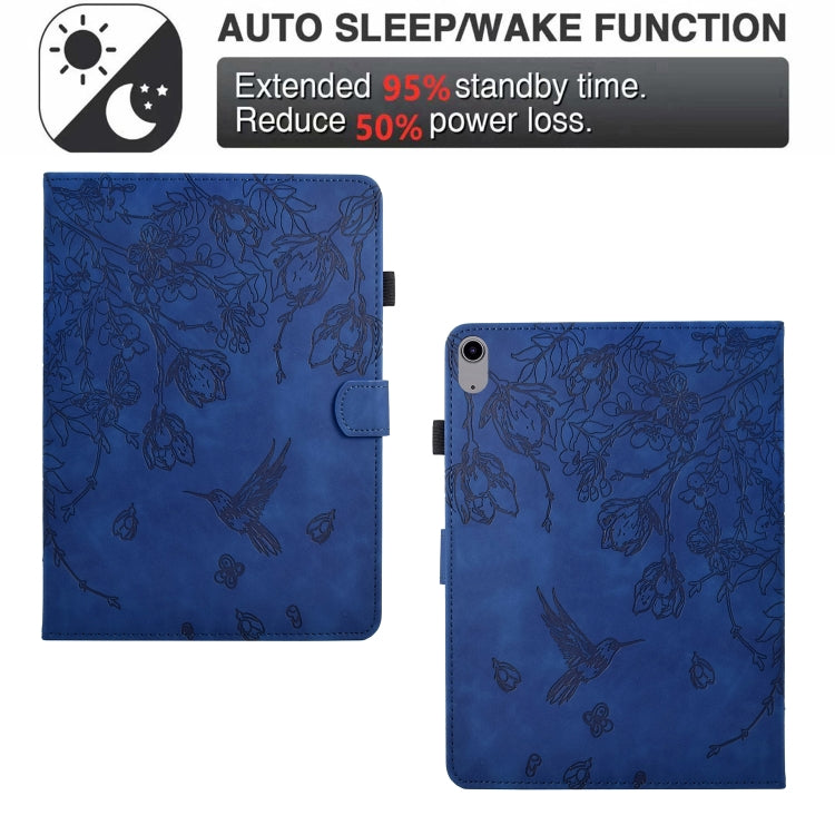 For iPad 2025 / 2022 Flowers and Bird Embossed Smart Leather Tablet Case(Dark Blue) - iPad 2025 / 2022 Cases by buy2fix | Online Shopping UK | buy2fix