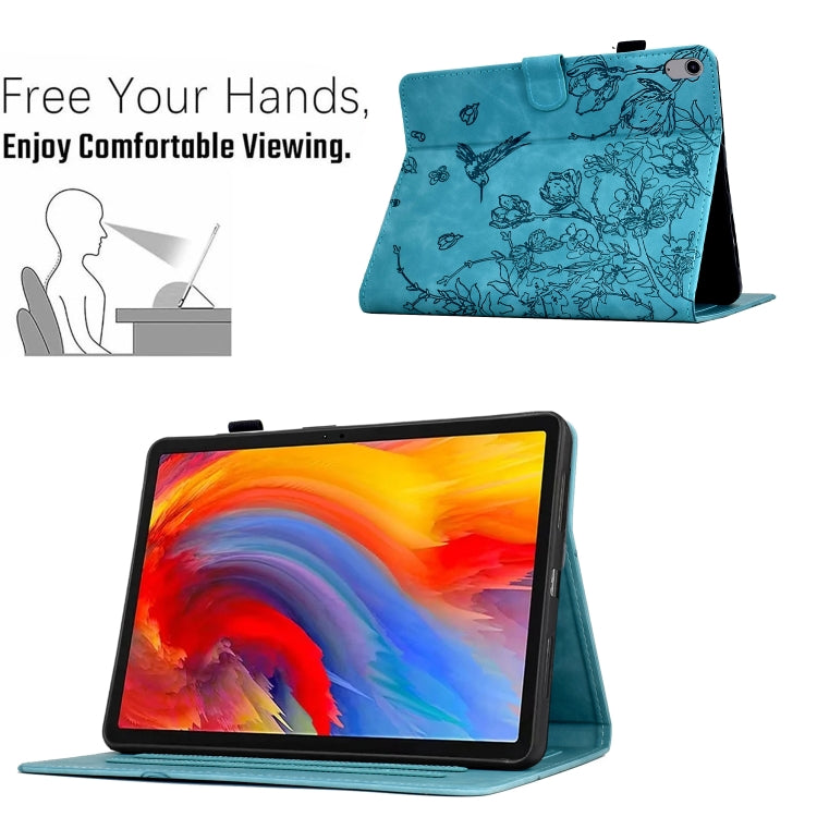 For iPad 2025 / 2022 Flowers and Bird Embossed Smart Leather Tablet Case(Light Blue) - iPad 2025 / 2022 Cases by buy2fix | Online Shopping UK | buy2fix