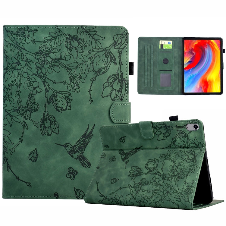 For iPad 2025 / 2022 Flowers and Bird Embossed Smart Leather Tablet Case(Green) - iPad 2025 / 2022 Cases by buy2fix | Online Shopping UK | buy2fix