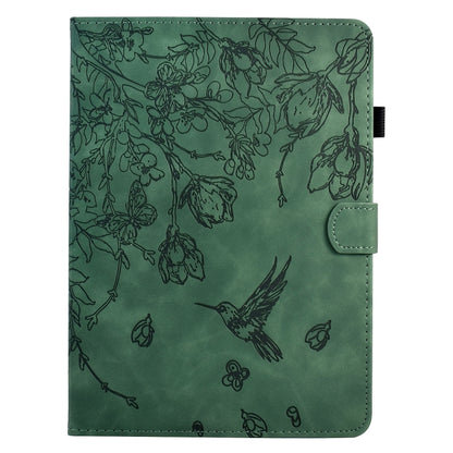 For iPad 2025 / 2022 Flowers and Bird Embossed Smart Leather Tablet Case(Green) - iPad 2025 / 2022 Cases by buy2fix | Online Shopping UK | buy2fix