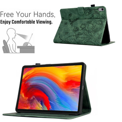 For iPad 2025 / 2022 Flowers and Bird Embossed Smart Leather Tablet Case(Green) - iPad 2025 / 2022 Cases by buy2fix | Online Shopping UK | buy2fix