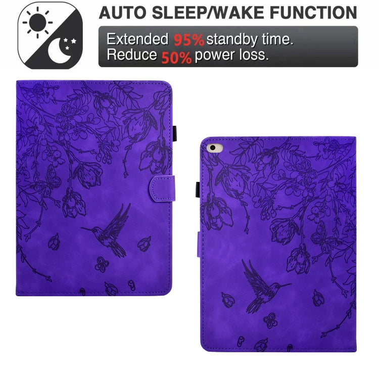 For iPad 9.7 2018 / 2017 Flowers and Bird Embossed Smart Leather Tablet Case(Purple) - iPad 9.7 (2018) & (2017) Cases by buy2fix | Online Shopping UK | buy2fix