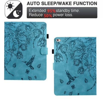 For iPad 9.7 2018 / 2017 Flowers and Bird Embossed Smart Leather Tablet Case(Light Blue) - iPad 9.7 (2018) & (2017) Cases by buy2fix | Online Shopping UK | buy2fix