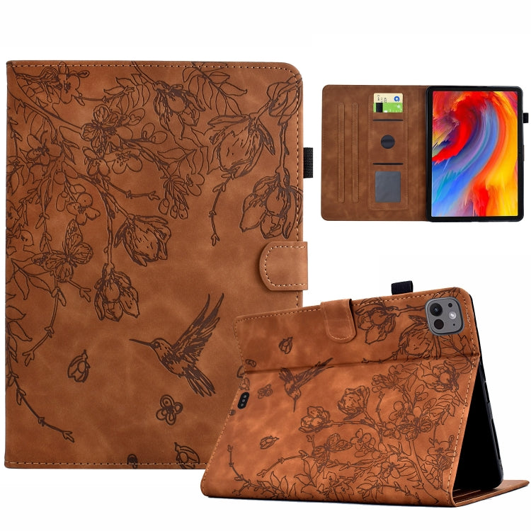 For iPad Air 11 2025 / 2024 / iPad Pro 11 Flowers and Bird Embossed Smart Leather Tablet Case(Brown) - iPad Air 11 2025 / 2024 Cases by buy2fix | Online Shopping UK | buy2fix