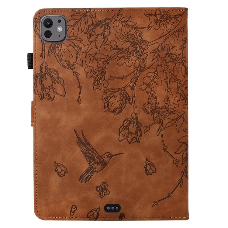 For iPad Air 11 2025 / 2024 / iPad Pro 11 Flowers and Bird Embossed Smart Leather Tablet Case(Brown) - iPad Air 11 2025 / 2024 Cases by buy2fix | Online Shopping UK | buy2fix